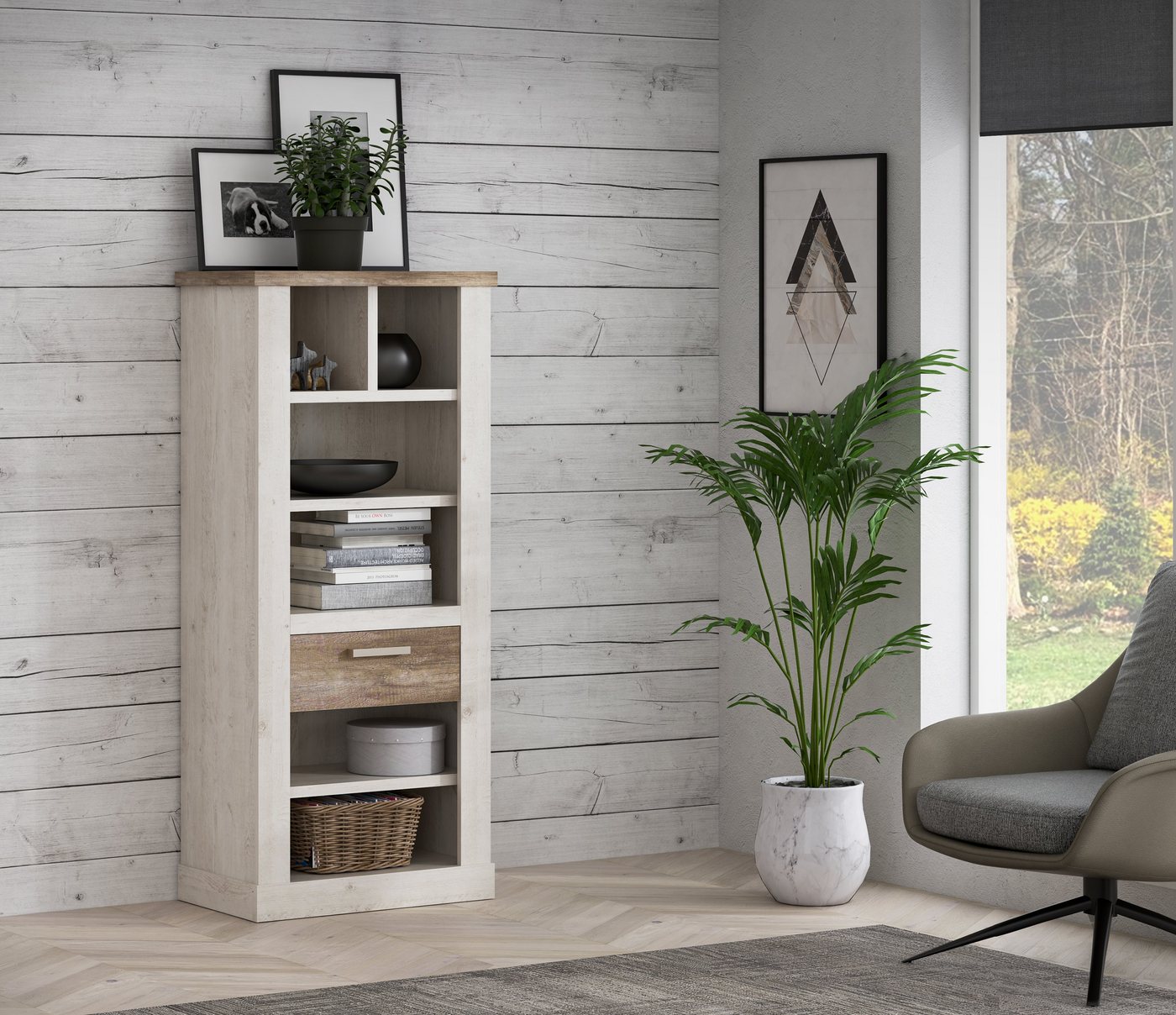 FORTE Bücherregal, Höhe 160 cm, Aktenregal mit Schublade, im Landhausstil Bild 4