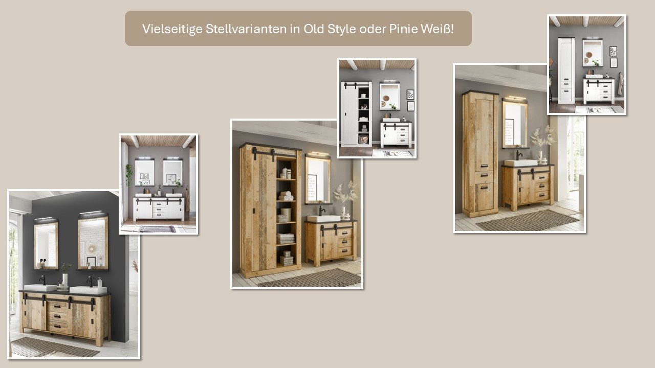 Home affaire Badmöbel-Set SHERWOOD, Bad im modernen Design, 3-teiliges Badezimmer, (3-St), in 2 Farben verfügbar, Scheunentorbeschlag & Apothekergriff aus Metall Bild 2
