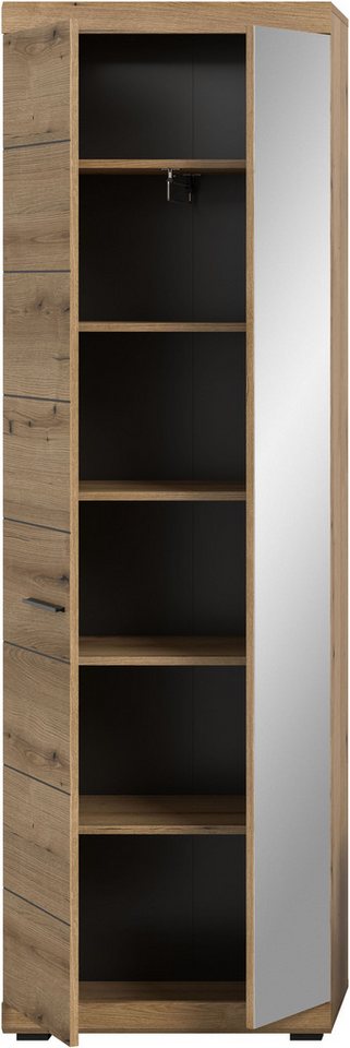 Home affaire Garderobenschrank SIENA, Höhe 197cm, 2 Türen, 4 Einlegeböden, ausziehbare Kleiderstange (1-St., hochwertige Rillenfräsung in MDF Front) Stauraumschrank, Flurschrank, Dielenschrank