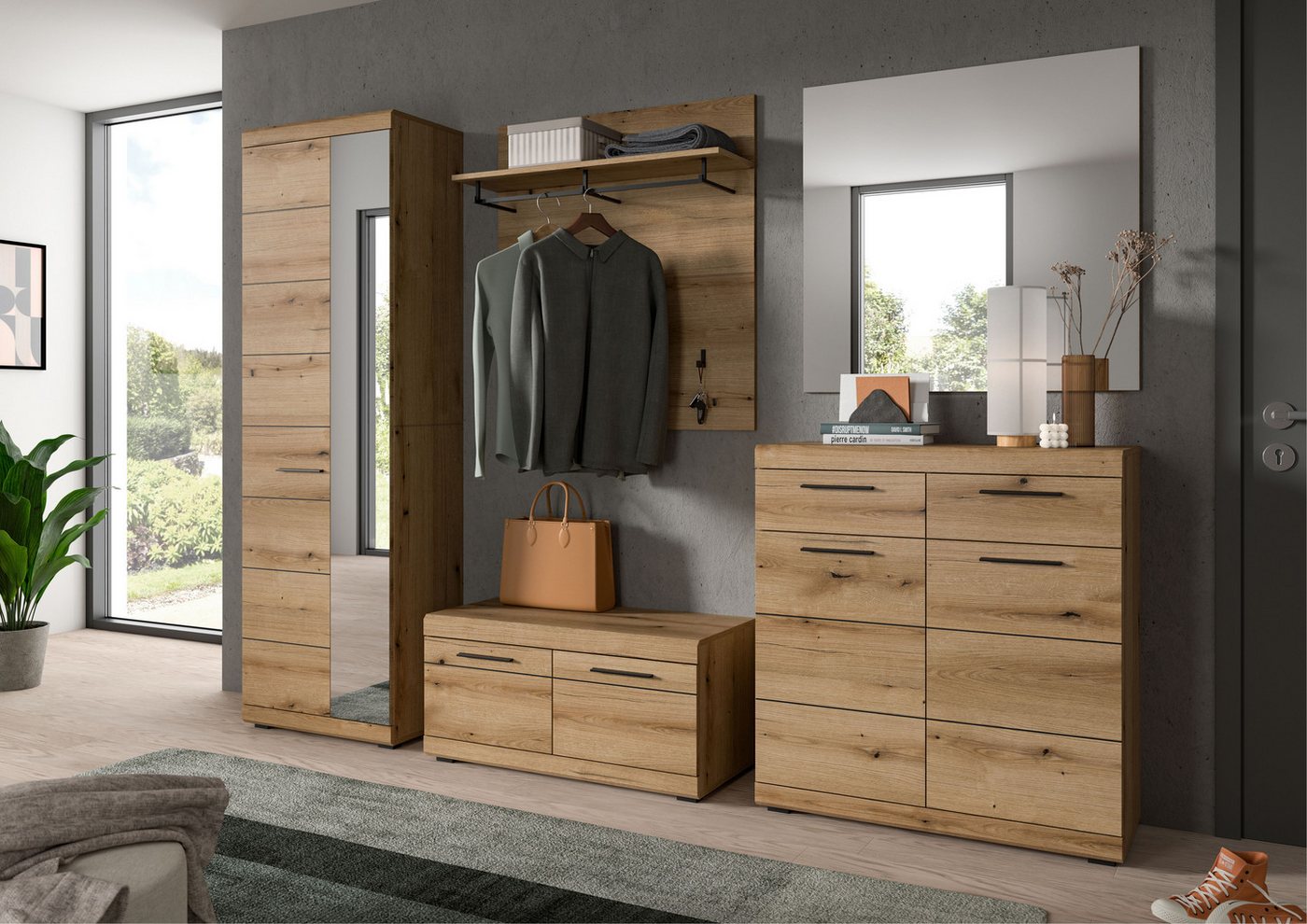 Home affaire Garderobenschrank SIENA, Höhe 197cm, 2 Türen, 4 Einlegeböden, ausziehbare Kleiderstange (1-St., hochwertige Rillenfräsung in MDF Front) Stauraumschrank, Flurschrank, Dielenschrank Bild 5