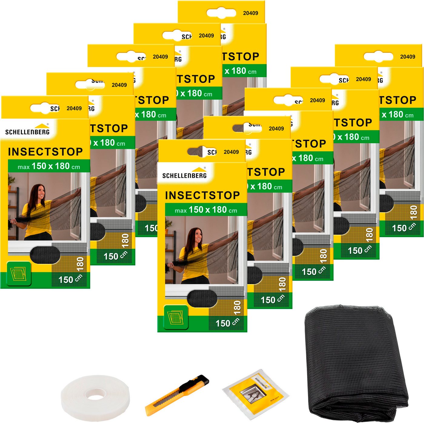SCHELLENBERG Fliegengitter-Gewebe Insektenschutz und Mückenschutz für Fenster ohne bohren, (Set, 10-St), inkl. Befestigungsband, 150 x 180 cm, anthrazit und weiß Bild 3