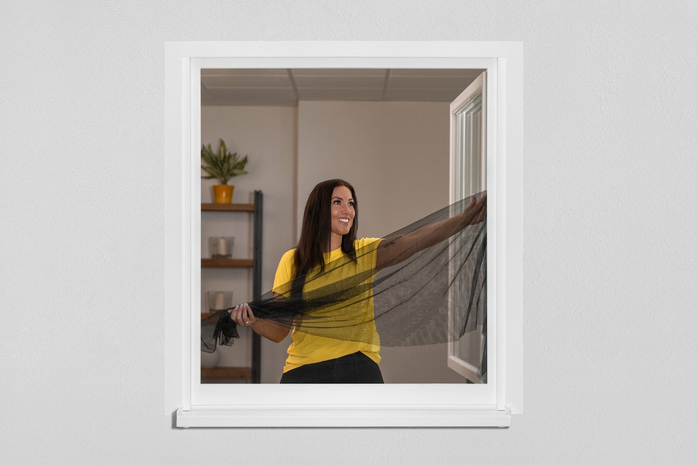 SCHELLENBERG Fliegengitter-Gewebe Insektenschutz und Mückenschutz für Fenster ohne bohren, (Set, 10-St), inkl. Befestigungsband, 150 x 180 cm, anthrazit und weiß Bild 4