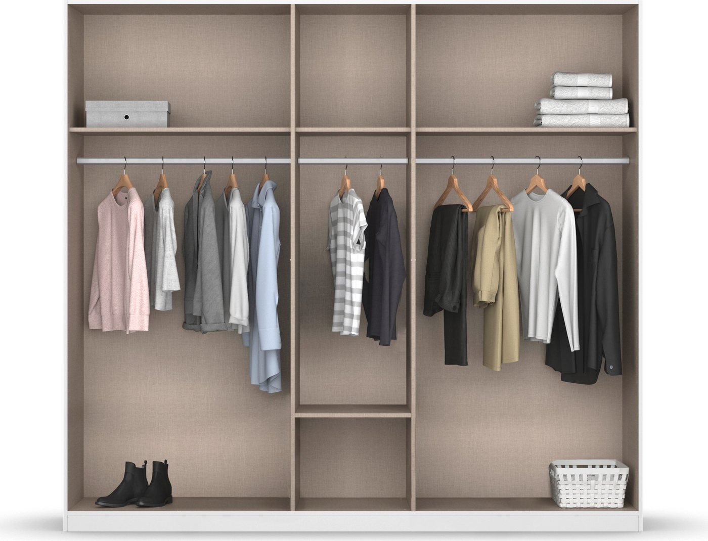 rauch Drehtürenschrank Kleiderschrank Schrank Garderobe Wäscheschrank BARI mit Schubasten mittig, moderner Griff in Graumetallic MADE IN GERMANY Bild 3