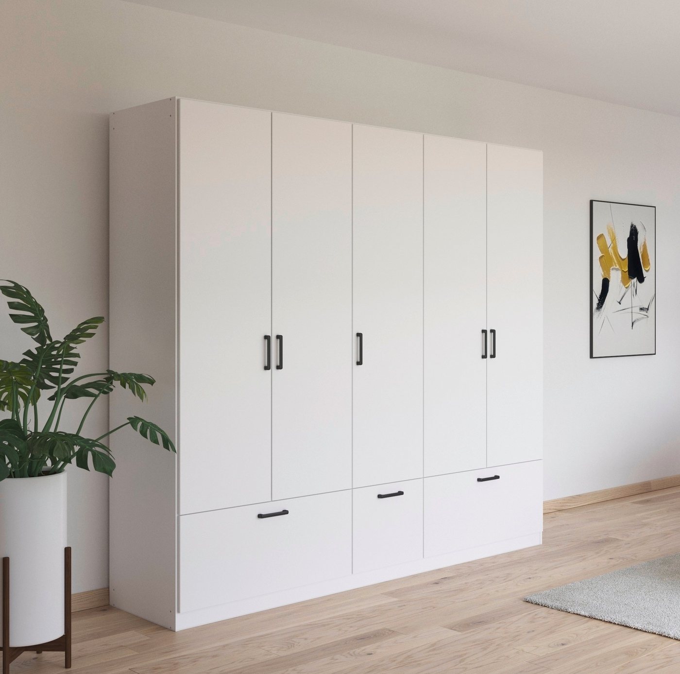 rauch Drehtürenschrank Kleiderschrank Schrank Garderobe Wäscheschrank BARI mit Schubkästen und modernem Griff in Graumetallic MADE IN GERMANY Bild 5