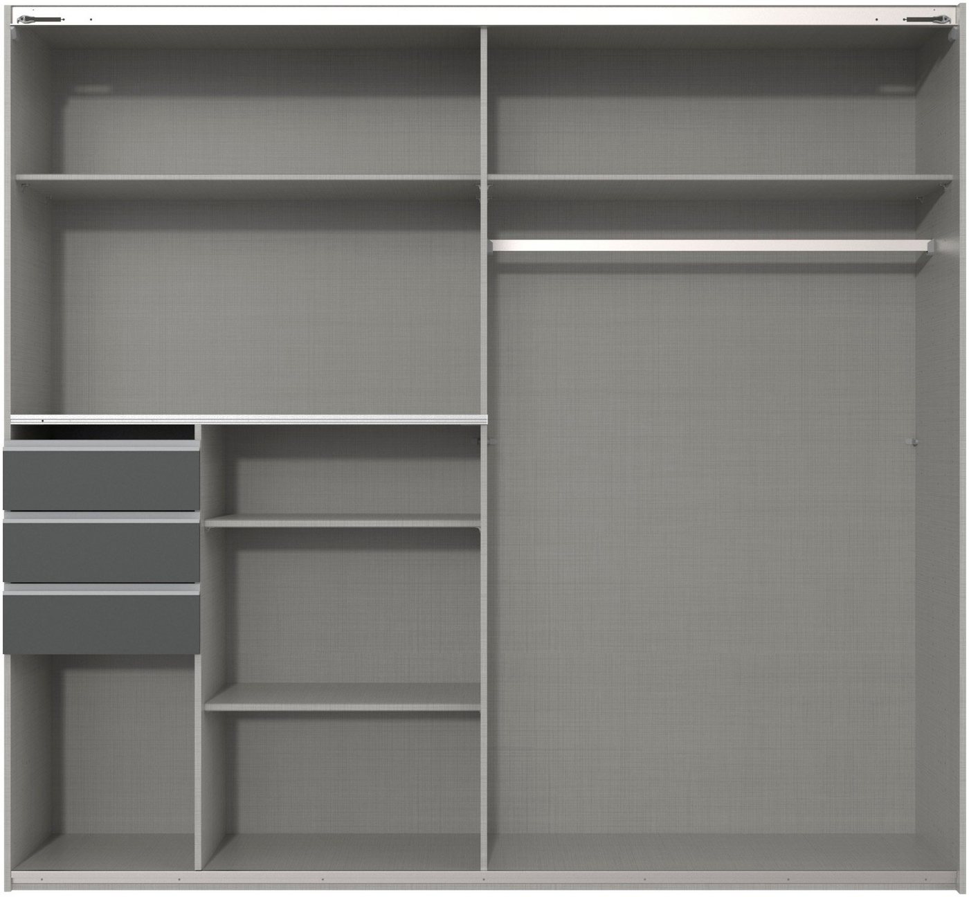 Wimex Schwebetürenschrank Saigon, mit kompletter Innenausstattung, Made in Germany Kleiderschrank 2-türig, 225cm breit, mit 3 praktischen Außenschubladen