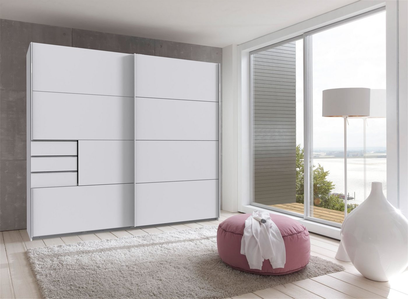 Wimex Schwebetürenschrank Saigon, mit kompletter Innenausstattung, Made in Germany Kleiderschrank 2-türig, 225cm breit, mit 3 praktischen Außenschubladen Bild 3