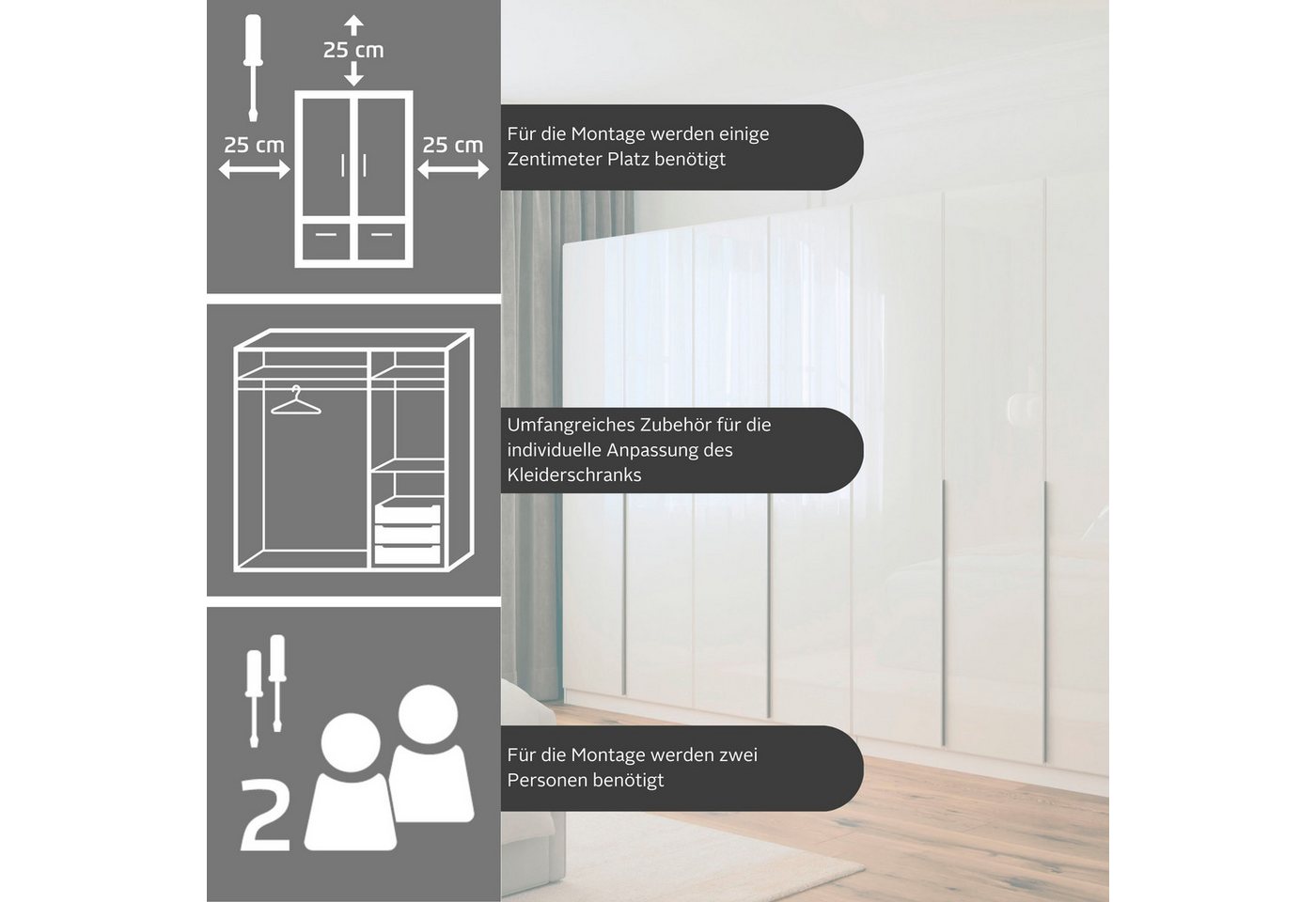 OTTO home Drehtürenschrank Kleiderschrank Schrank Garderobe AGORDO Schlafzimmer (in zwei Griff-Farben, Breiten 91-405 cm, Dekor- oder Hochglanzfront) durchdachte Innenausstattung, in 8 Breiten und 2 Höhen MADE IN GERMANY