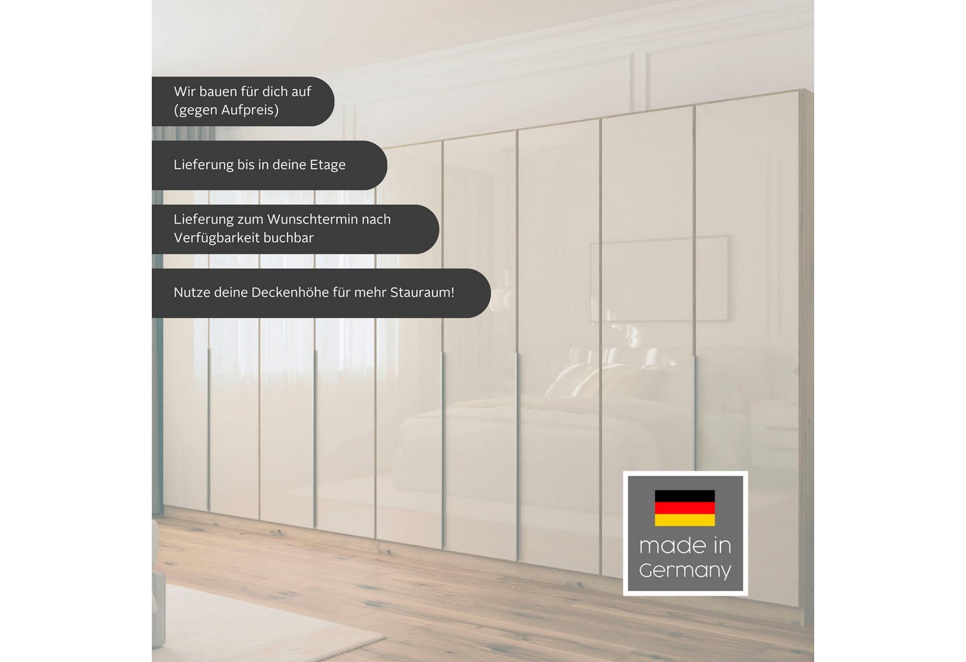 OTTO home Drehtürenschrank Kleiderschrank Schrank Garderobe AGORDO Schlafzimmer (in zwei Griff-Farben, Breiten 91-405 cm, Dekor- oder Hochglanzfront) durchdachte Innenausstattung, in 8 Breiten und 2 Höhen MADE IN GERMANY Bild 4
