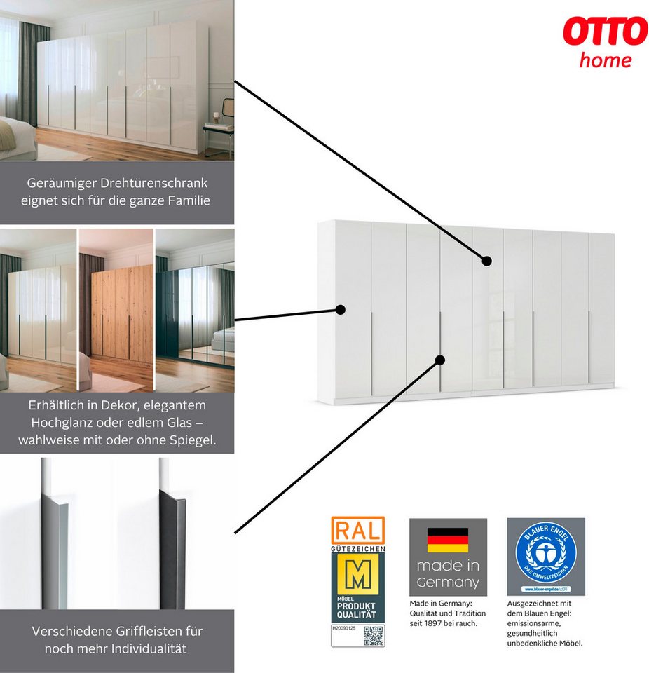 OTTO home Drehtürenschrank Kleiderschrank Schrank Garderobe AGORDO Schlafzimmer (in zwei Griff-Farben, Breiten 91-405 cm, Dekor- oder Hochglanzfront) durchdachte Innenausstattung, in 8 Breiten und 2 Höhen MADE IN GERMANY Bild 5