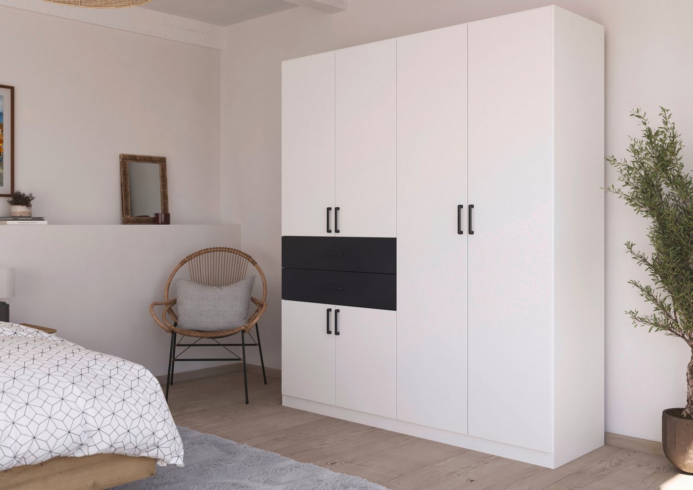 rauch Drehtürenschrank Kleiderschrank Schrank Garderobe MAIKA mit Dekor-Front 2 Schubladen, in verschiedenen Breiten, Höhen, Farben, MADE IN GERMANY Bild 3