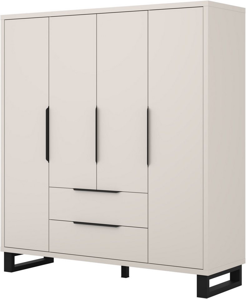 Home affaire Drehtürenschrank Bronne,Breite 191 cm, Kleiderschrank inclusive Innenausstattung Kleiderschrank, 2 Schubkästen, Metallgriffe, Garderobe Bild 2