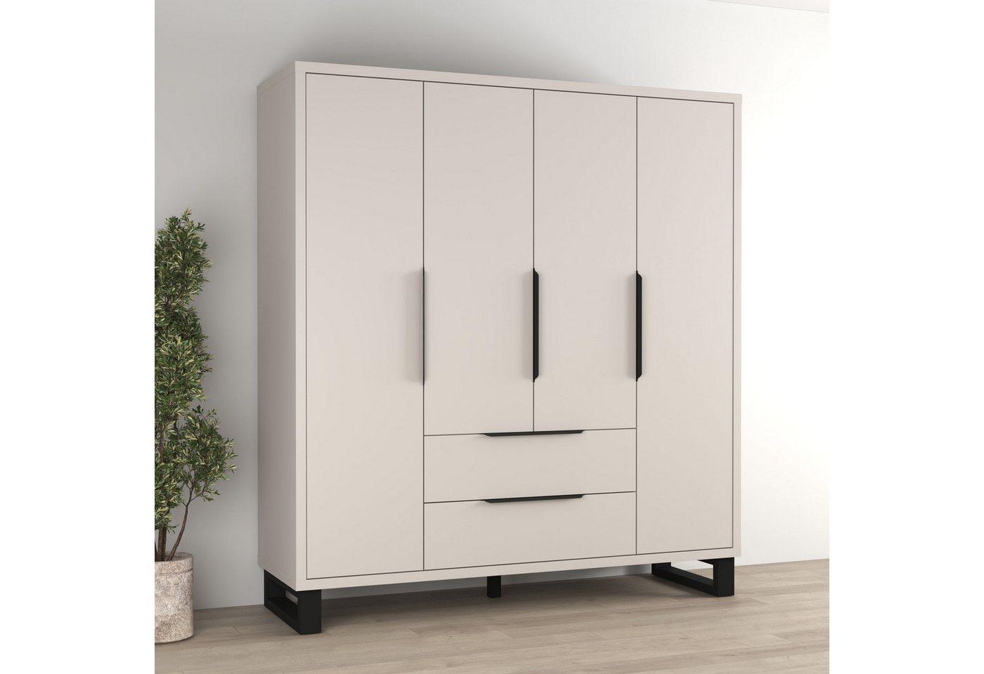 Home affaire Drehtürenschrank Bronne,Breite 191 cm, Kleiderschrank inclusive Innenausstattung Kleiderschrank, 2 Schubkästen, Metallgriffe, Garderobe Bild 3