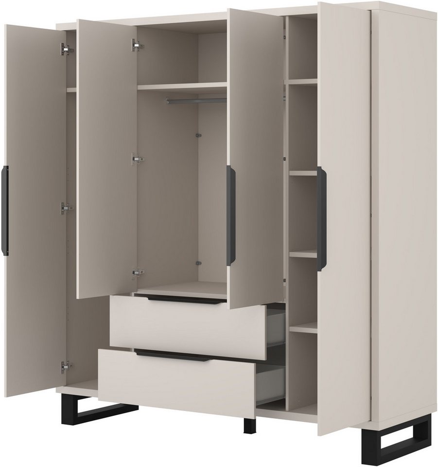 Home affaire Drehtürenschrank Bronne,Breite 191 cm, Kleiderschrank inclusive Innenausstattung Kleiderschrank, 2 Schubkästen, Metallgriffe, Garderobe Bild 4