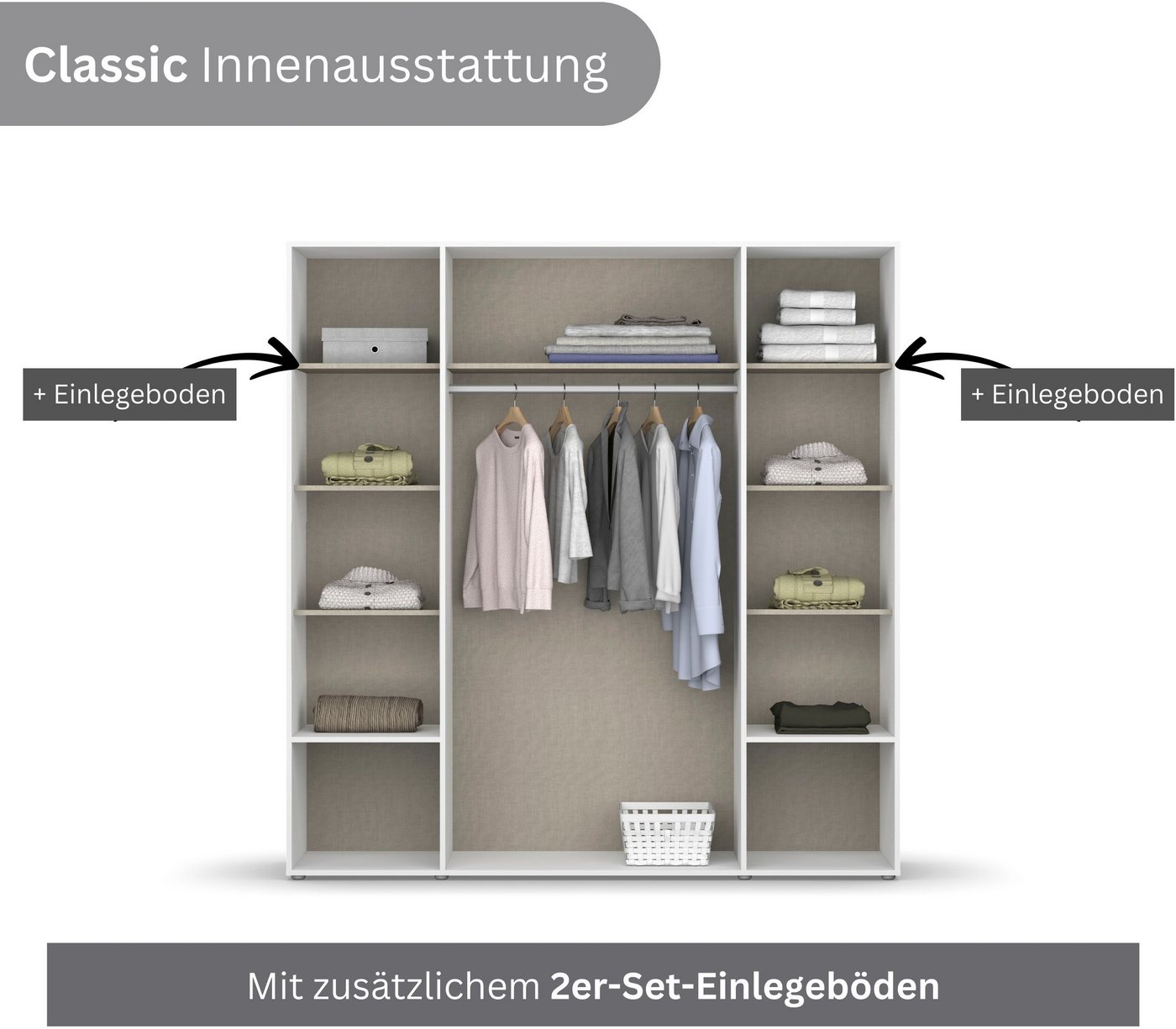 rauch Drehtürenschrank Kleiderschrank Schrank Garderobe Wäscheschrank NAGATA viel Stauraum (in 3 verschiedenen Ausstattungen BASIC/CLASSIC/PREMIUM) mit Schubladen sowie Stangengriffen TOPSELLER MADE IN GERMANY