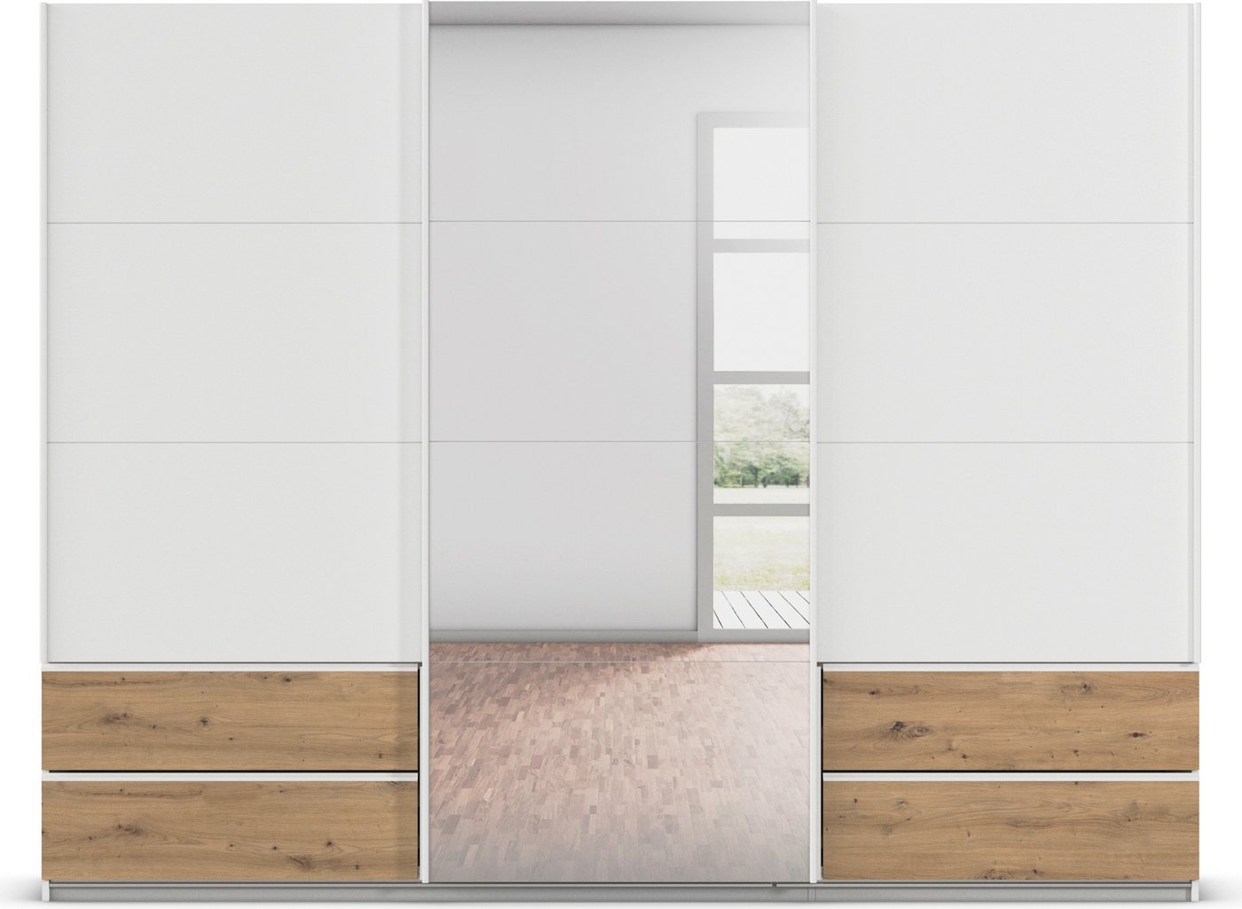 rauch Schwebetürenschrank Kleiderschrank Schrank Garderobe Wäscheschrank ELARA mit Spiegel praktische Schubladen optional farblich abgesetzt MADE IN GERMANY Bild 5