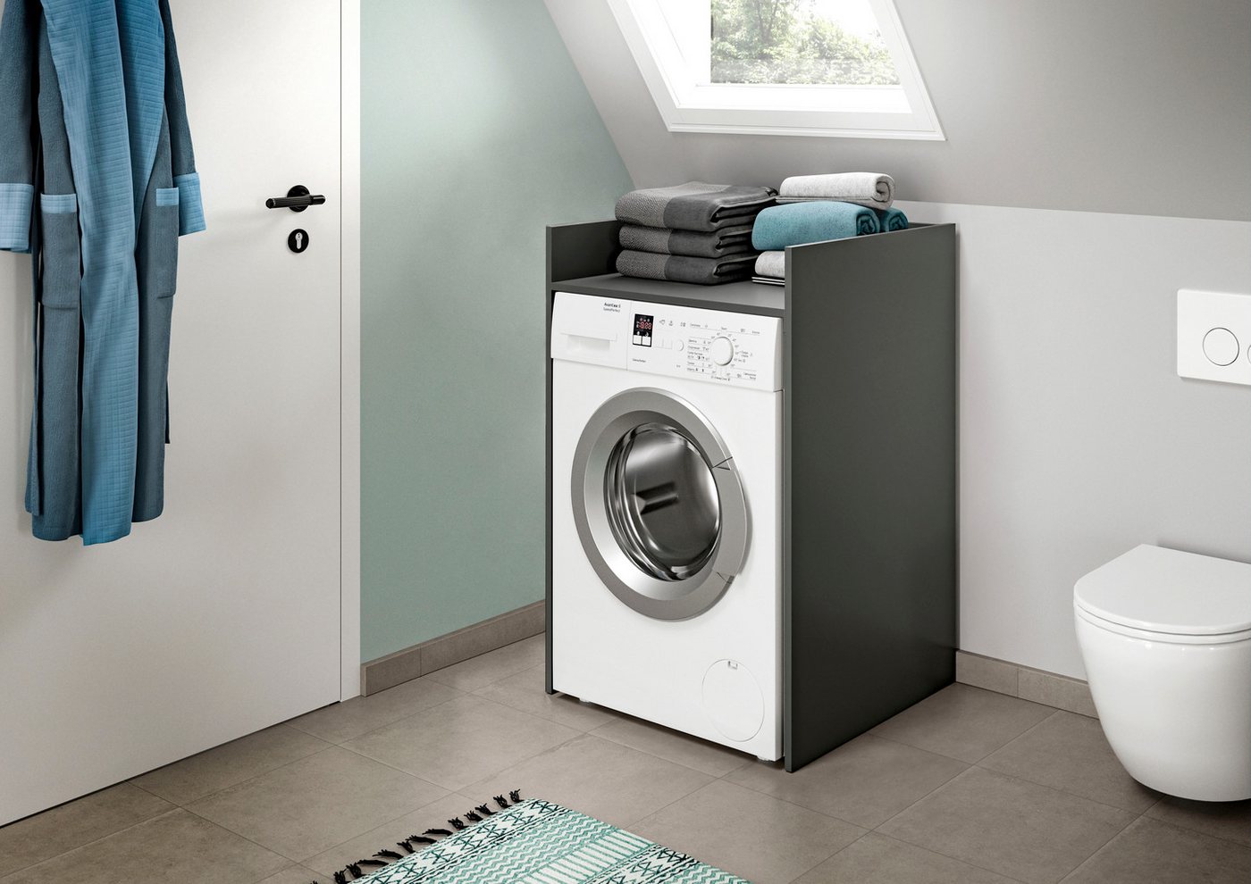 welltime Waschmaschinenumbauschrank FALAS, Breite 66 cm, mit großer Ablagefläche (1-St., in verschiedenen Farben erhältlich, für Waschmaschine & Trockner) Waschmaschine, Trockner, Waschmaschinenschrank, Umbauschrank, Wäsche Bild 5