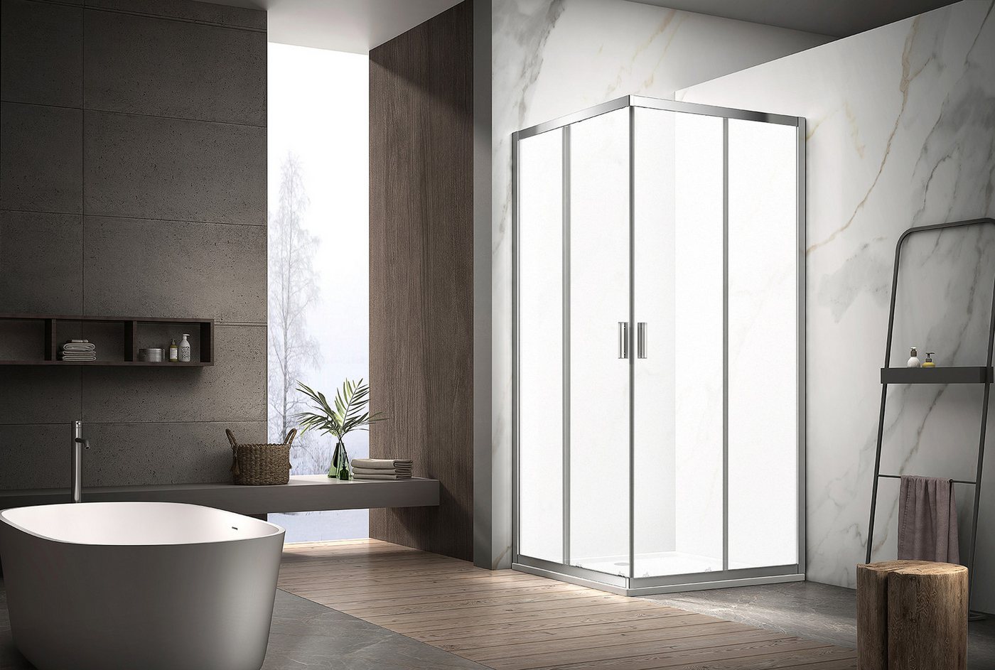 welltime Eckdusche New Summer Frost, BxT: 80x80 cm, Einscheibensicherheitsglas, verbessertes Rollensystem, Milchglasscheiben Bild 4