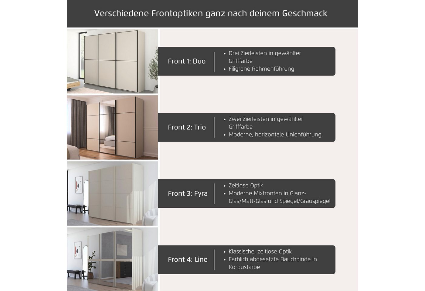 rauch Schwebetürenschrank Kleiderschrank Schrank Garderobe Schlafzimmerschrank SCALE-TRIO edle dreigeteilte Front mit 2 Zierleisten und Spiegel MADE IN GERMANY Bild 2