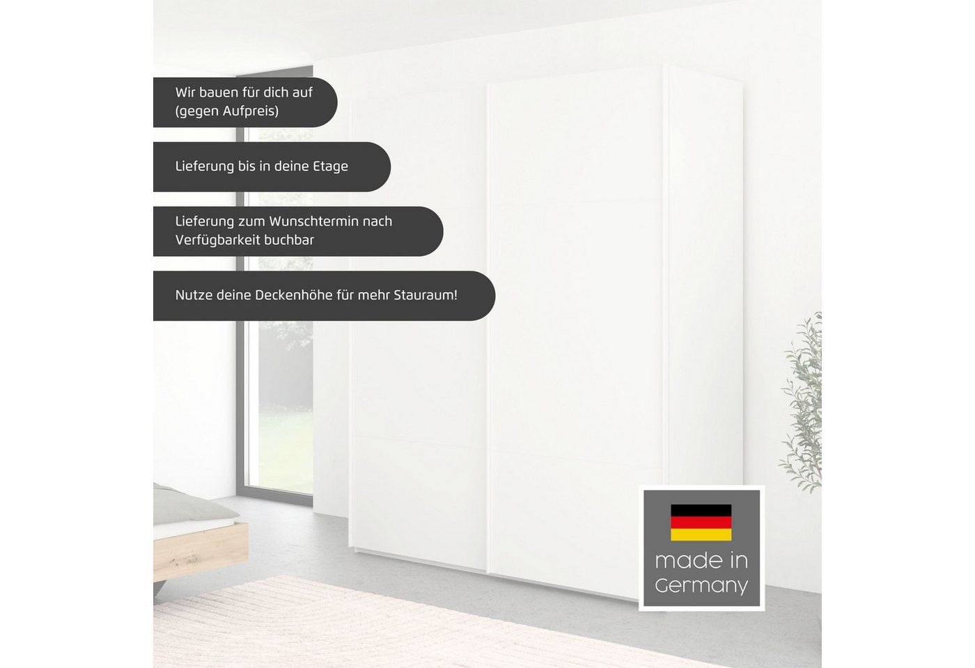 rauch Schwebetürenschrank Kleiderschrank Schrank Garderobe Schlafzimmerschrank SCALE-TRIO edle dreigeteilte Front mit 2 Zierleisten und Spiegel MADE IN GERMANY Bild 3