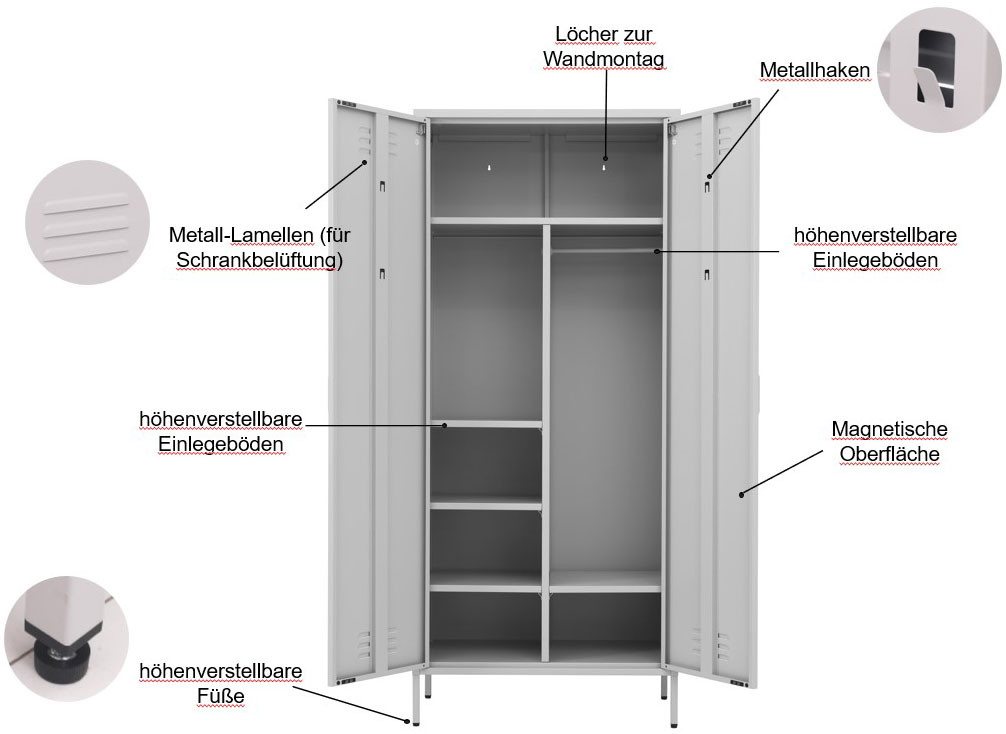 OTTO home Drehtürenschrank Kleiderschrank Schrank Metallschrank Mehrzweckschrank Siena Spind (in 4 Farben aus Metall) in der Höhe verstellbar, abschließbar Topseller Otto´s Choice