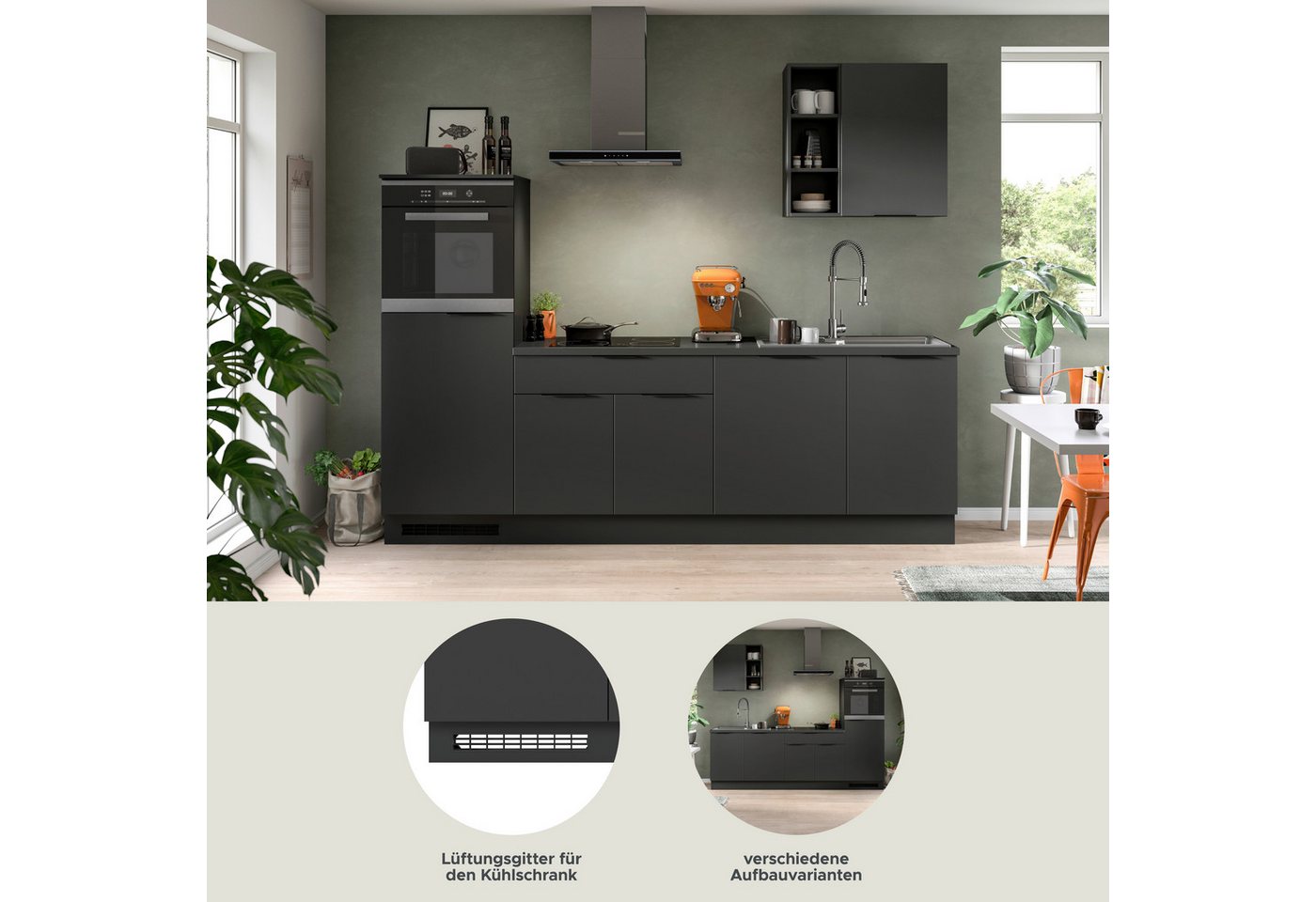 KOCHSTATION Küchenzeile KS-Lulea, Breite 260 cm, ohne E-Geräte, mit 3 cm starker Arbeitsplatte Bild 3