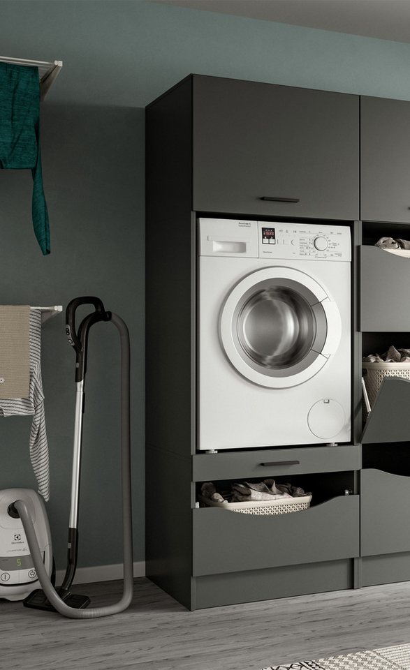 welltime Waschmaschinenumbauschrank FALAS, Höhe 195 cm, 2 Klappen, 1 Auszug, viel Stauraum (1-St., in verschiedenen Farben erhältlich, für Waschmaschine & Trockner) Waschmaschine, Trockner, Waschmaschinenschrank, Umbauschrank, Wäsche