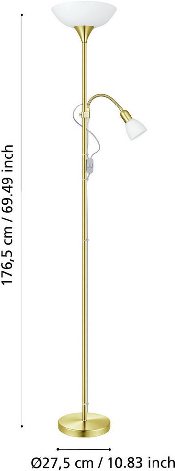 EGLO Stehlampe UP 2 Stehlampe - Stahl - E27,E14 - 1X60W,1X18W - IP20, Ein-/Ausschalter, Lesearm, ohne Leuchtmittel, Standleuchte, Leselampe, Wohzimmer, Schlafzimmer, H176,5 x Ø27,5 cm Bild 2