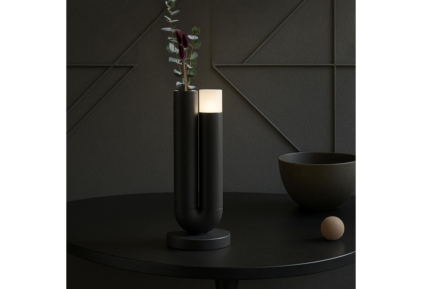 OTTO home LED Tischleuchte Lynett - Akku Tischlampe, Blumenvase integriert, Dimmfunktion, USB-Anschluss mit Ladefunktion, LED fest integriert, Warmweiß, inkl. Vase, Akkulampe, wireless charging, 27 cm, kabellose Lampe, Deko Bild 2