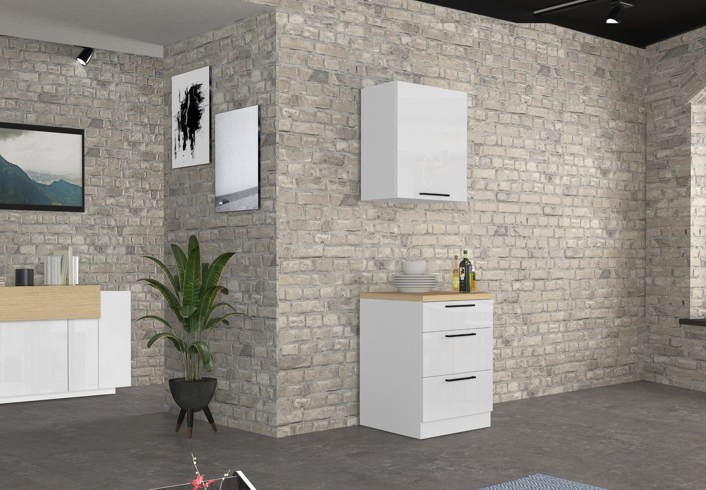 KOCHSTATION Unterschrank Luna, Küchenunterschrank, Unterschrank mit Schubladen, Made in Italy B/T/H: 60 × 60 × 85 cm, mit 3 Schubkästen, 3,5 cm starke Oberplatte Bild 3