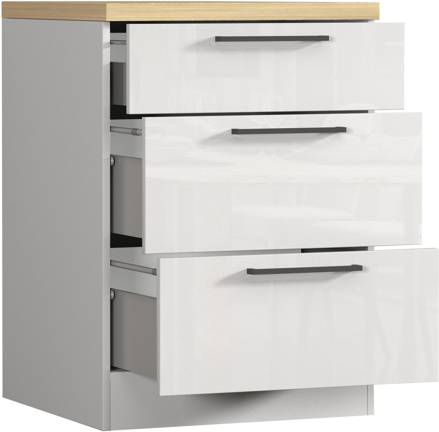 KOCHSTATION Unterschrank Luna, Küchenunterschrank, Unterschrank mit Schubladen, Made in Italy B/T/H: 60 × 60 × 85 cm, mit 3 Schubkästen, 3,5 cm starke Oberplatte Bild 5