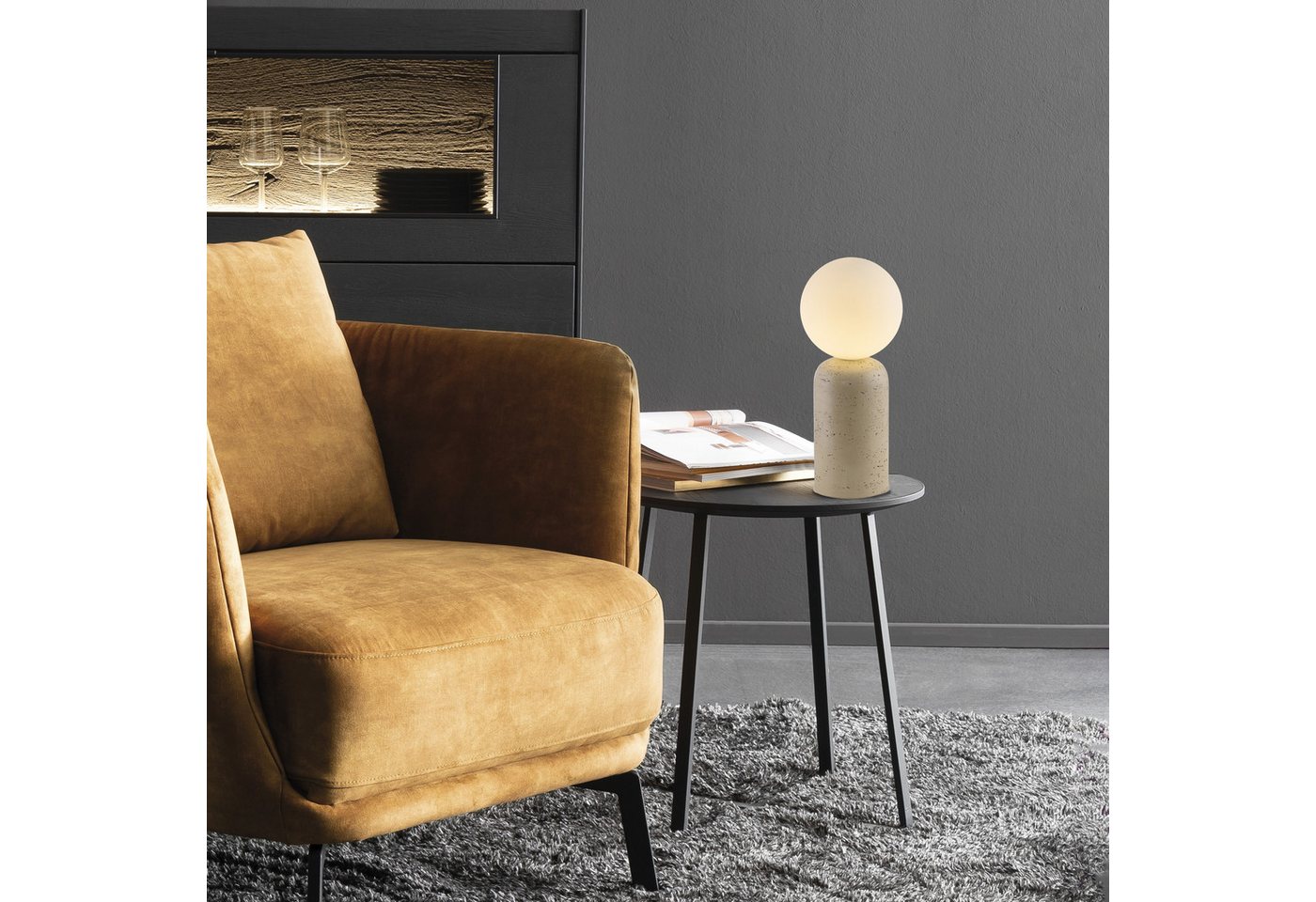 SCHÖNER WOHNEN-Kollektion LED Tischleuchte TRAVENTA, Ein-/Ausschalter, ohne Leuchtmittel, SCHÖNER WOHNEN Kollektion, Travertinoptik, Downlight Bild 4