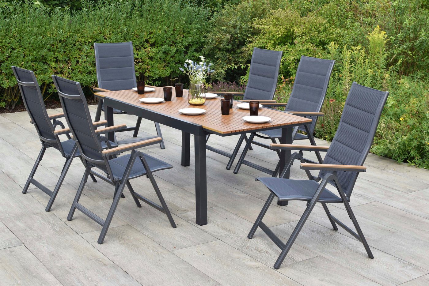 MERXX Garten-Essgruppe Toledo, (Set, 7-tlg), inkl. 6 Klappsessel, 1 Ausziehtisch Bild 3