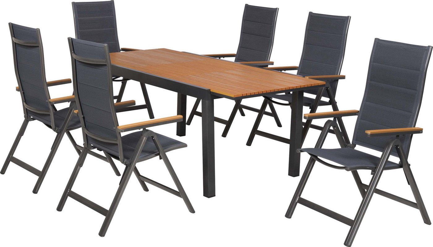 MERXX Garten-Essgruppe Toledo, (Set, 7-tlg), inkl. 6 Klappsessel, 1 Ausziehtisch Bild 5