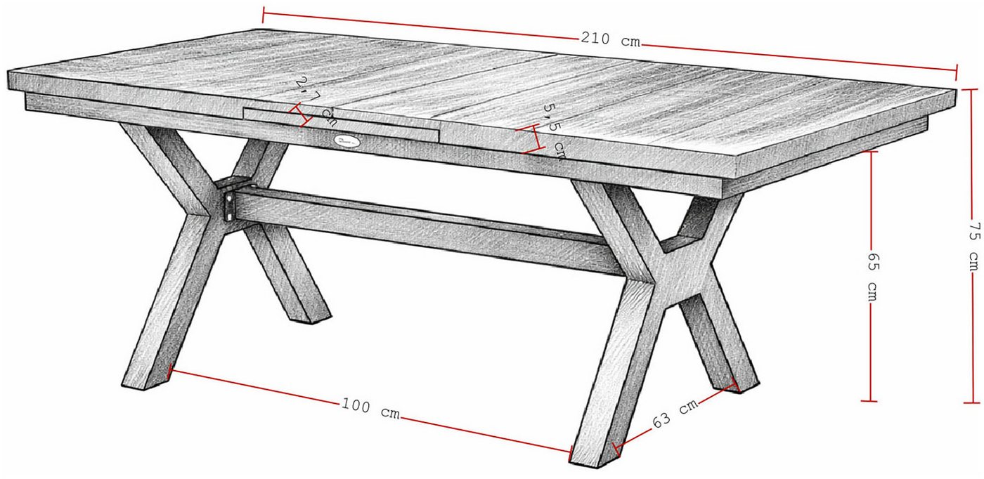 Destiny Garten-Essgruppe MOLINO GARDA 4 Se + Ausziehtisch 160/210x100cm, anthrazit, (Set, 4 Sessel inkl. Sitzkissen, 1 Tisch mit Synchronauszug), Aluminium, Textilene, Keramikplatten