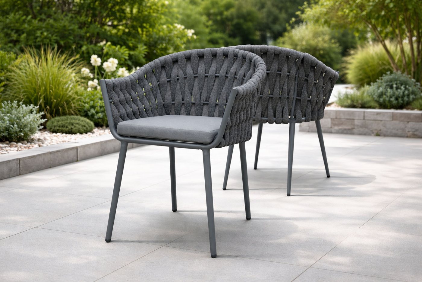 Destiny Garten-Essgruppe MOLINO GARDA 4 Se + Ausziehtisch 160/210x100cm, anthrazit, (Set, 4 Sessel inkl. Sitzkissen, 1 Tisch mit Synchronauszug), Aluminium, Textilene, Keramikplatten Bild 2