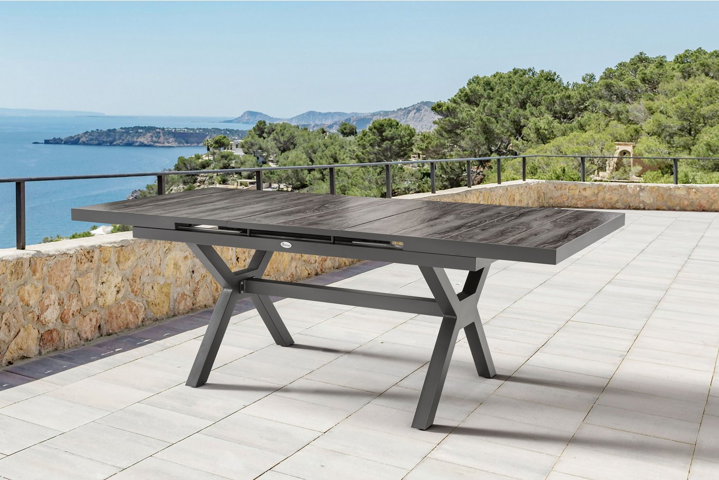 Destiny Garten-Essgruppe MOLINO GARDA 4 Se + Ausziehtisch 160/210x100cm, anthrazit, (Set, 4 Sessel inkl. Sitzkissen, 1 Tisch mit Synchronauszug), Aluminium, Textilene, Keramikplatten Bild 3