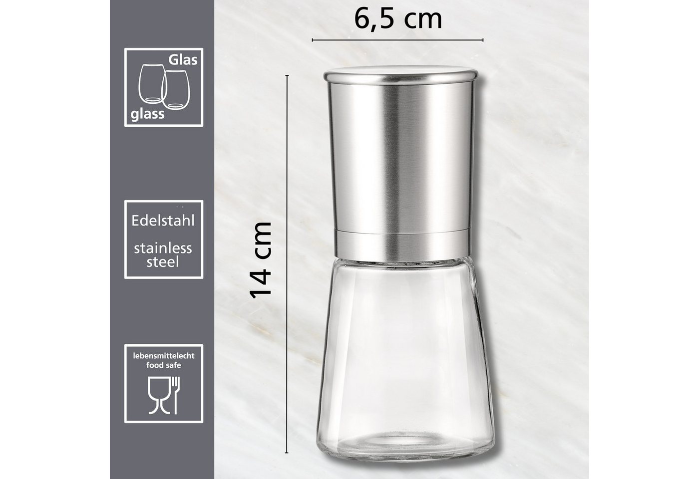 Ritzenhoff & Breker Gewürzmühle Basic manuell, (2 Stück), Keramik-Mahlwerk mit Einstellrad Bild 5