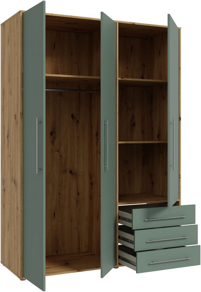 FORTE Drehtürenschrank Kleiderschrank,zeitloses Design,3 türig viel Stauraum, Schubladen, Stangengriffe, Made in Europe Bild 3
