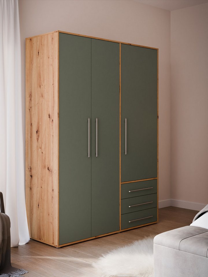 FORTE Drehtürenschrank Kleiderschrank,zeitloses Design,3 türig viel Stauraum, Schubladen, Stangengriffe, Made in Europe Bild 4