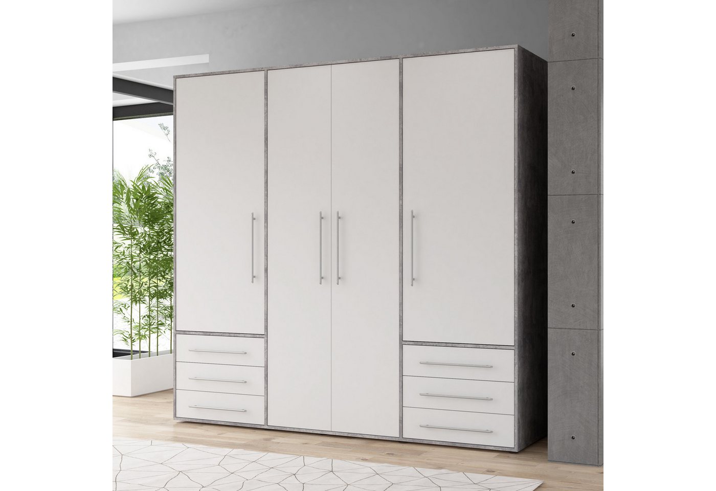 FORTE Drehtürenschrank Mokkaro, Kleiderschrank,zeitloses Design, 4 türig viel Stauraum, Schubladen, Stangengriffe, Made in Europe Bild 4