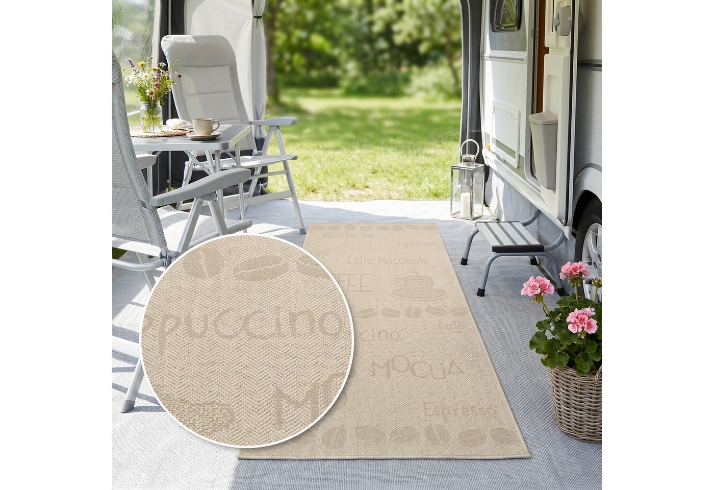OTTO home Läufer Coffee, Kaffee-Motive, In- und Outdoor geeignet, rechteckig, Höhe: 5 mm, Wetterfest, UV-beständig, Küchenläufer, Camping, Balkon Bild 3