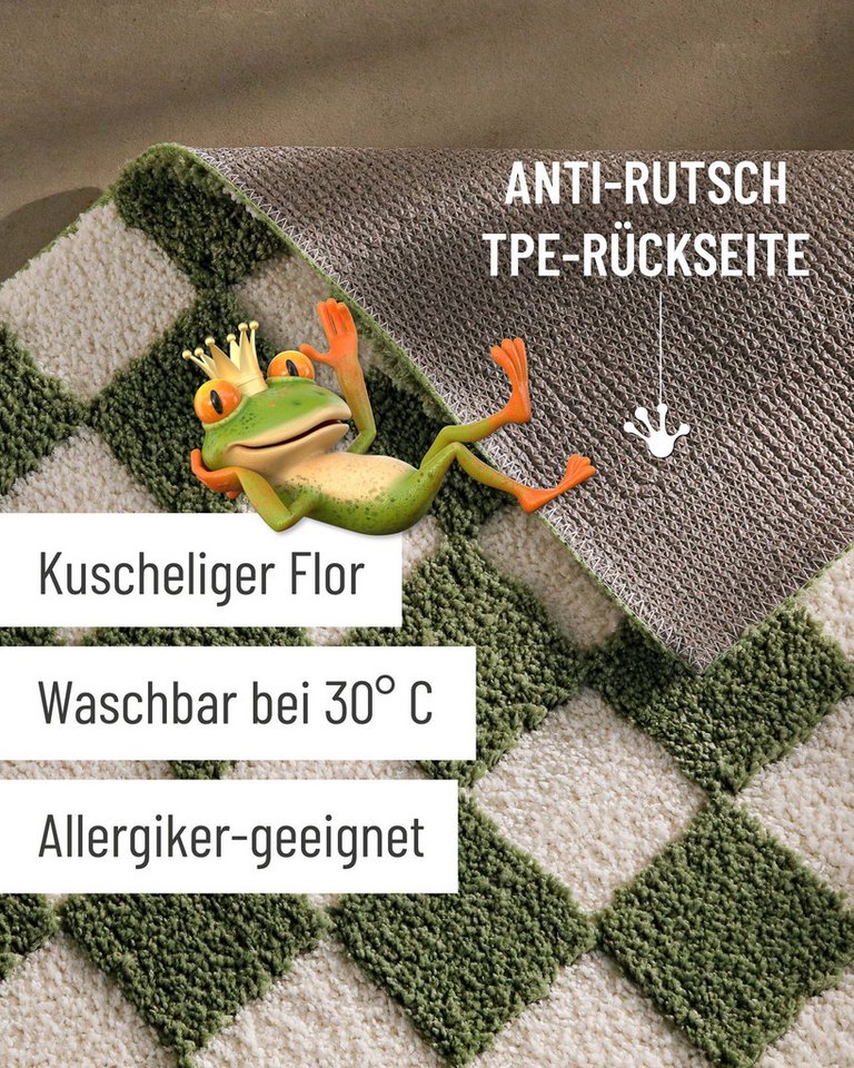 Wecon home Badematte Bobbi, Höhe 25 mm, rutschhemmend beschichtet, schnell trocknend, Polyester, rechteckig, Badteppich, Schachbrett-Design, weich, rutschhemmend, waschbar Bild 2