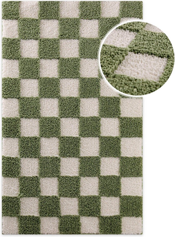 Wecon home Badematte Bobbi, Höhe 25 mm, rutschhemmend beschichtet, schnell trocknend, Polyester, rechteckig, Badteppich, Schachbrett-Design, weich, rutschhemmend, waschbar Bild 3