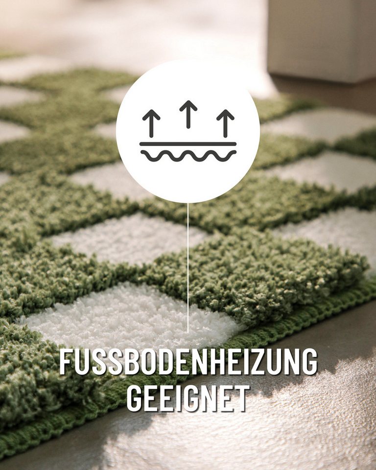 Wecon home Badematte Bobbi, Höhe 25 mm, rutschhemmend beschichtet, schnell trocknend, Polyester, rechteckig, Badteppich, Schachbrett-Design, weich, rutschhemmend, waschbar Bild 4