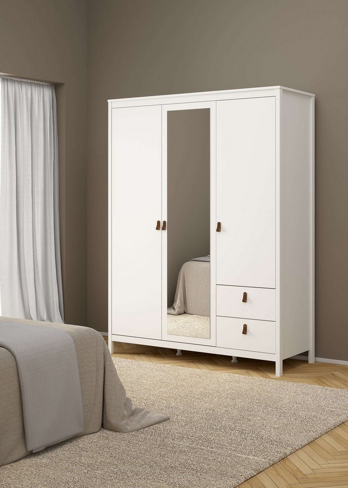 Home affaire Drehtürenschrank Madrid, Schrank, Kleiderschrank Skandinavisches Design, Wahlweise Leder- oder Metallgriffe, Spiegel Bild 4