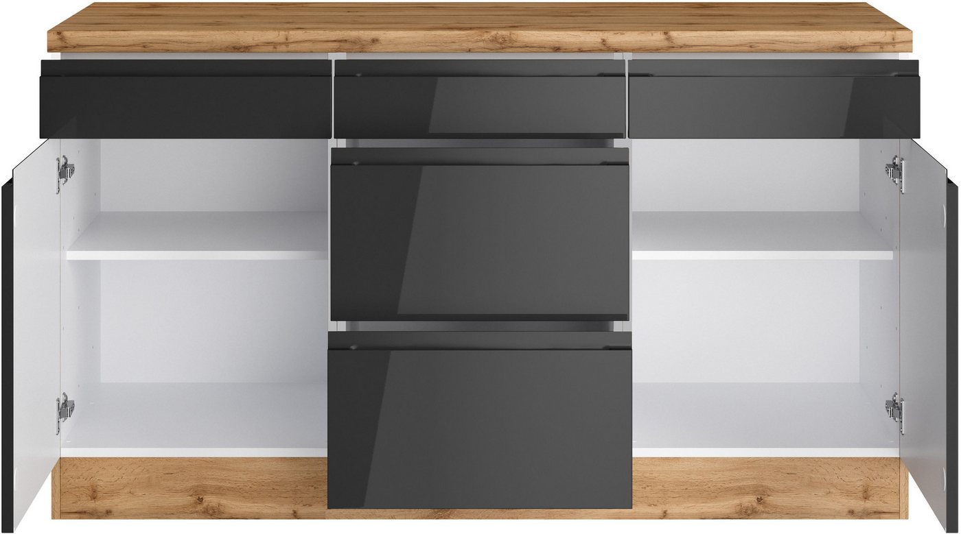 KOCHSTATION Unterschrank KS-Virginia,neu in verbesserter Ausführung Breite 150 cm, 2 Türen, 3 Schubkästen, 2 Auszüge Bild 3