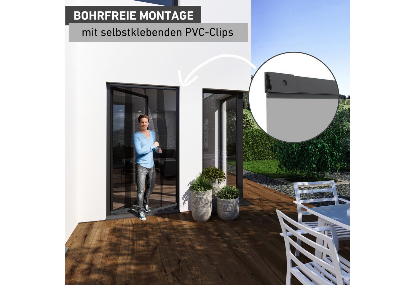 Windhager Insektenschutz-Vorhang aus Fiberglasgewebe, Lamellenvorhang, individuell kürzbar, ohne bohren, Fliegengitter-Vorhang Magnet, Gewebe 120 x 250 cm, anthrazit Bild 2
