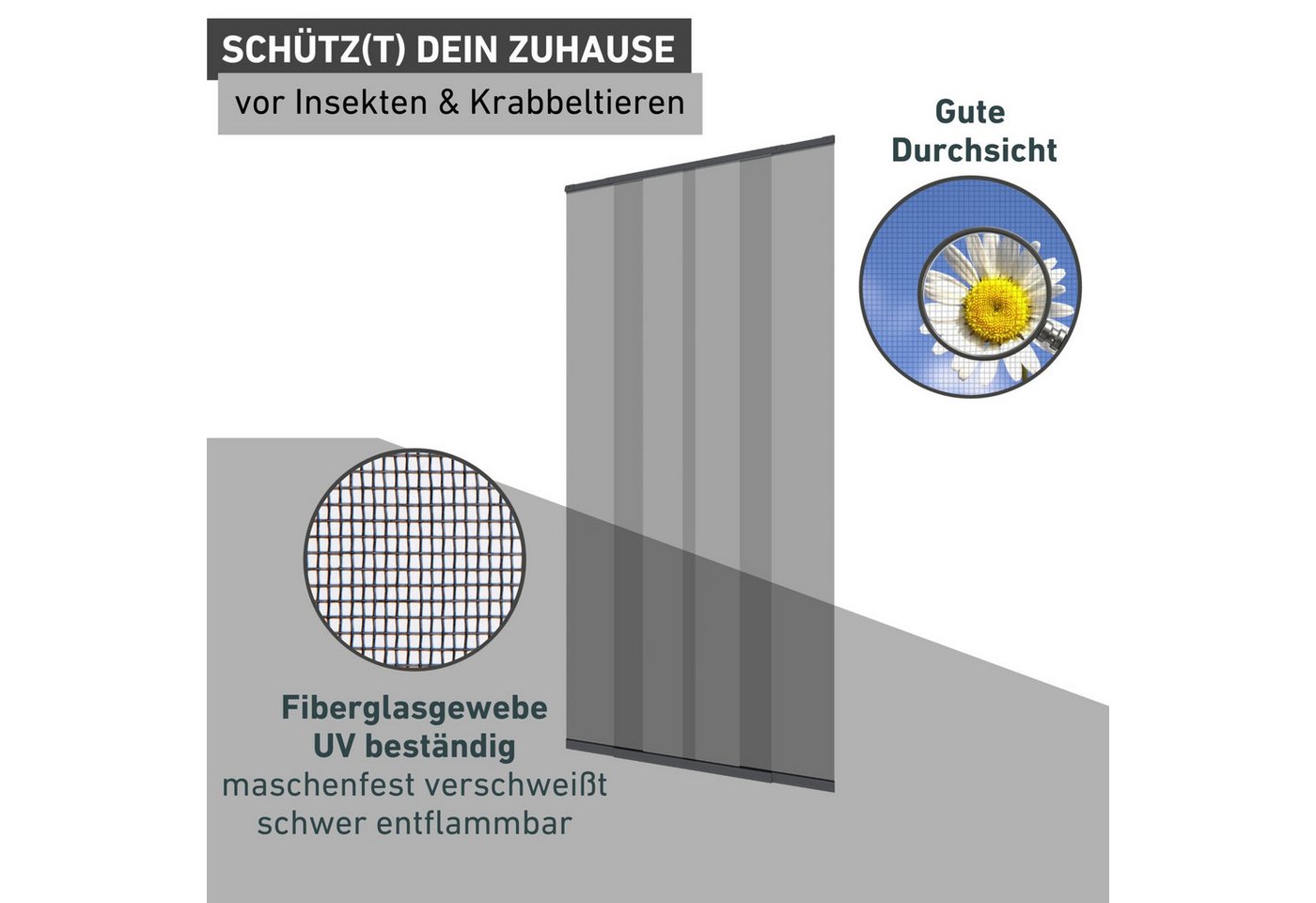 Windhager Insektenschutz-Vorhang aus Fiberglasgewebe, Lamellenvorhang, individuell kürzbar, ohne bohren, Fliegengitter-Vorhang Magnet, Gewebe 120 x 250 cm, anthrazit Bild 4