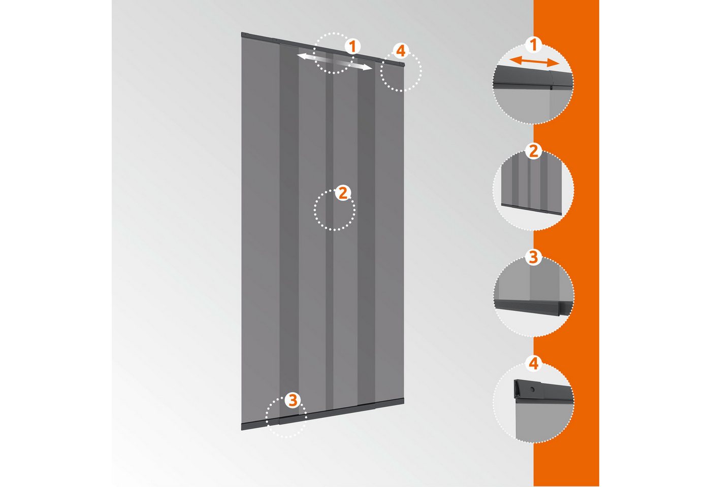 Windhager Insektenschutz-Vorhang aus Fiberglasgewebe, Lamellenvorhang, individuell kürzbar, ohne bohren, Fliegengitter-Vorhang Magnet, Gewebe 120 x 250 cm, anthrazit Bild 5