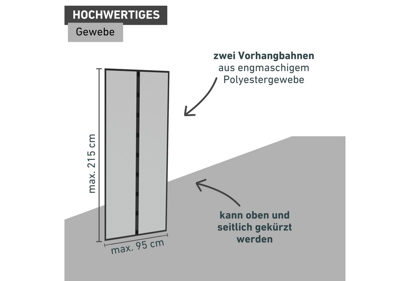 Windhager Insektenschutz-Vorhang RHINO IS, Türvorhang mit Magnetverschluss für Balkon- und Terrassetür, Fliegengitter-Vorhang Magnet, Gewebe 95 x 215 cm, anthrazit Bild 3